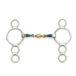 Centaur Blue Steel 3-Ring Gag Bit With Loose Brass Roller Disks